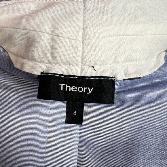 Theory Straight Cuff Pants Size 4 Sky Light Blue Work Career Business Silk Blend - Picture 3 of 12